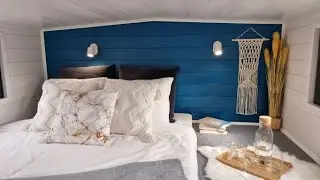 Falcon wersja PREMIUM z pięknym wnętrzem w odcieniach niebieskiego. Tiny House, domek na kołach.