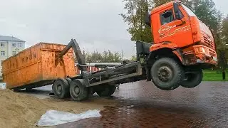 Тяжелые контейнеровозы! КАМАЗ, GINAF, MAN, ISUZU Грузят Огромный Контейнер