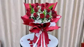 Elegant Red Flower Bouquet Wrapping Idea, DIY Luxury Floral Gift Presentation Part02😍#shorts#homemad