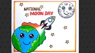 Chandra Dinam Poster Drawing / Chandra Dinam Drawing Easy /National Moon Day Drawing 2023