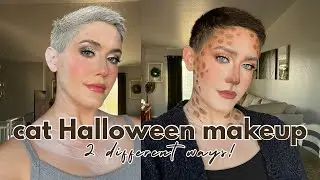 CAT HALLOWEEN MAKEUP 2 DIFFERENT WAYS! EASY CAT HALLOWEEN MAKEUP!! BLACK AND WHITE CAT MAKEUP!!