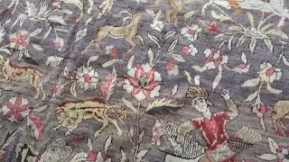 Antique Animal Turkish Hereke Beige, Brown, Pink, Purple, Red, Yellow, Wool Rug BB7593