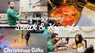 Steak Dinner on a Snowy Evening | Christmas Gifts | Kunafa 🤤