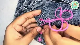 DIY: Embroidery on jeans ||Beautiful Bow Embroidery Design