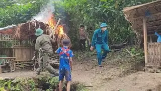 The police team chased the bad guys who burned down the orphan boy's house.