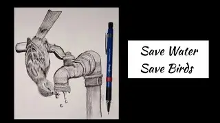 How to draw a Bird with charcoal pencil#save water #save birds #save life