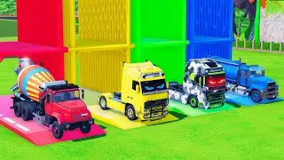 Garage with Colors ALL MIXER TRUCK WITH DOUBLE FLATBED TRAILER TRUCK, FS22 #2