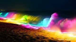 Neon Ocean Waves at Night