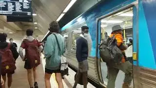 Melbourne Central trains and passengers, train ride to Southern Cross station. Melbourne Australia