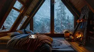 Winter Wonderland View from a Cozy Wooden Loft  Fireplace and Snowy Forest Vibes