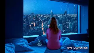 Apartment Window View - Rainy Night City Ambience | Relaxing Music & Rain Sounds for Sleeping ASMR