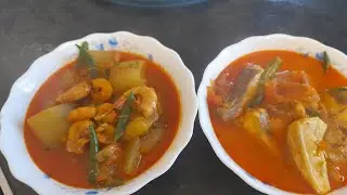 Making 2 curries prawn with bottle gourd and big fish with orange peel.