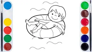 How to draw and color boy swimming for kids