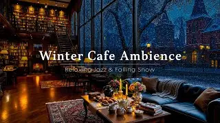 Jazz Relaxing Music in Cozy Winter Coffee Shop Ambience ☕ Smooth Piano Jazz & Snow Falling for Study