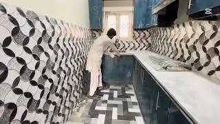 Grey kitchen ka color White marble mein kitchen