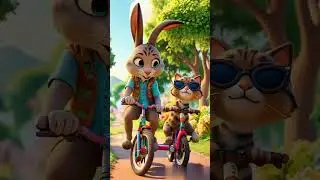 Cat and Rabbit in cycle #ytshorts #funny #rabbitandcat #viral