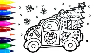 How to draw a CHRISTMAS Loaded CAR  step by step tutorial | Fun Christmas scene drawing