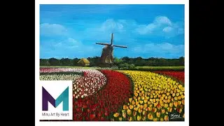 Tulip Garden Acrylic painting,Tutorial #MinuArtByHeart