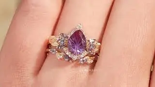 Fairy Ring-Alexandrite Halo Gold Ring Set 2pcs-Vivienne