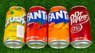 Satisfying video ASMR unboxing CRUSH, FANTA STRAWBERRY, FANTA ORANGE, DR PEPPER,  Opening soda cans