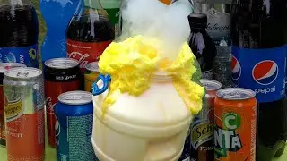 Elephant toothpaste Experiment: Volcano show Coca-Cola vs Mentos. Foam Eruption A short light option