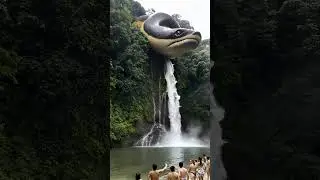 Giant Anaconda Emerges from Waterfall - Shocking Wildlife Encounter! #snake #anaconda #python