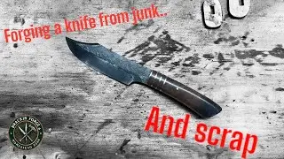 Forging a fixed blade hunting knife from junk and scraps.