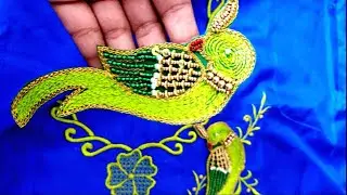 aari embroidery with machine embroidery 3D  patch work parrot  video@Dhanyasdynamicframes