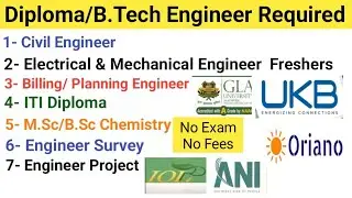 Fresher | Civil, Electrical & Mechanical Engineer | ITI Diploma | Planning & Billing Engineer |