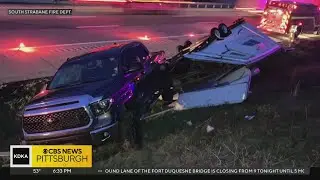 Fire truck struck by driver at accident scene on Interstate 70