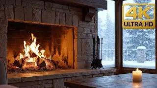 🔥 4K 12 Hours: Crackling Fireplace Sounds & Snow Storm Visuals | Deep Sleep, Study, Relax
