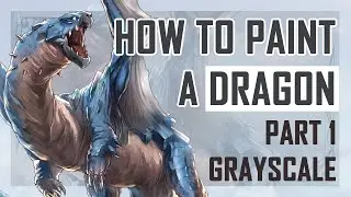 Painting a dragon in Granblue Fantasy style (Part 1: Grisaille) | グラブル塗り