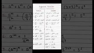 Exponent Formulas #maths #exponents