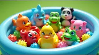 Изучаем цвета с милыми игрушечными животными в бассейне &mdash; веселая водная игра для детей и малышей!