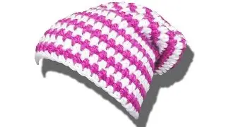Long Beanie Häkelanleitung halbe Stäbchen Farbwechsel - © Woolpedia
