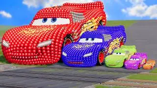 Big & Small Colors Lightning Mcqueen Made Of Balls vs Trains | BeamNG.Drive