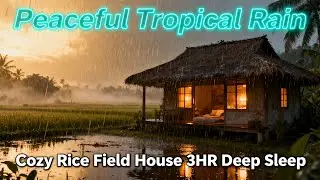 Peaceful TROPICAL RAIN Sound at Cozy Rice Field House | Deep Sleep 3 Hours
