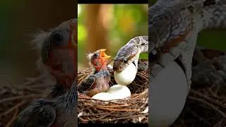 A baby bird and snake ! AI Shorts #aishorts #aivideo #wildlife #birds
