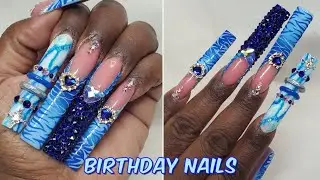 My Birthday Nails | Blue Ombre Zebra Print 
