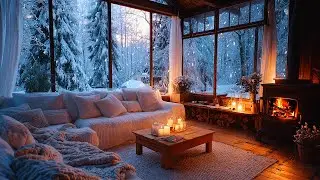 Cozy Fireplace & Gentle Piano | Relaxing Winter Night Ambience with Snowfall