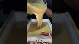 Pouring the Oatmeal & Honey soap #coldprocesssoap #soap  #oatmealsoap