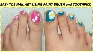EASY Toe nail art at home using paint brush and toothpick-Daisy flower nailart using household items