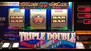 CLASSIC OLD SCHOOL CASINO SLOTS: DOUBLE HEARTS + TRIPLE DOUBLE RED WHITE & BLUE SLOT PLAY! NICE WINS