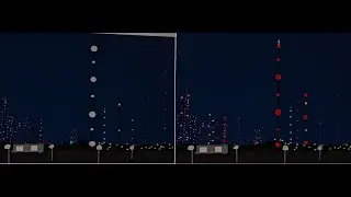 Animation of TV towers and cell tower lights switching to night mode
