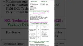 Northern Coalfield Limited NCL CIL Technician Recruitment 2025|