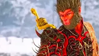 Monkey kings fights ice dragon in frozen lake in black myth wukong