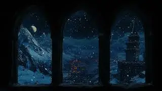 Hogwarts Snowy Window Night Ambience | Peaceful Winter Sounds with Soft Wind for Focus & Deep Sleep
