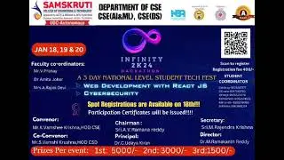 Three DAYS National level Student Tech Fest on 18 01 2024 to 20 01 2024
