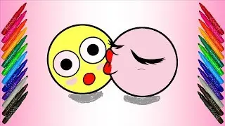 Kissing Emoji Smiles Coloring Pages for Children to Learn Colors with colored Markers Fun for Kids