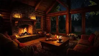 Warm Winter Night in a Forest Cabin | Soft Piano, Natural Ambience & Cozy Fireplace Sounds for Sleep